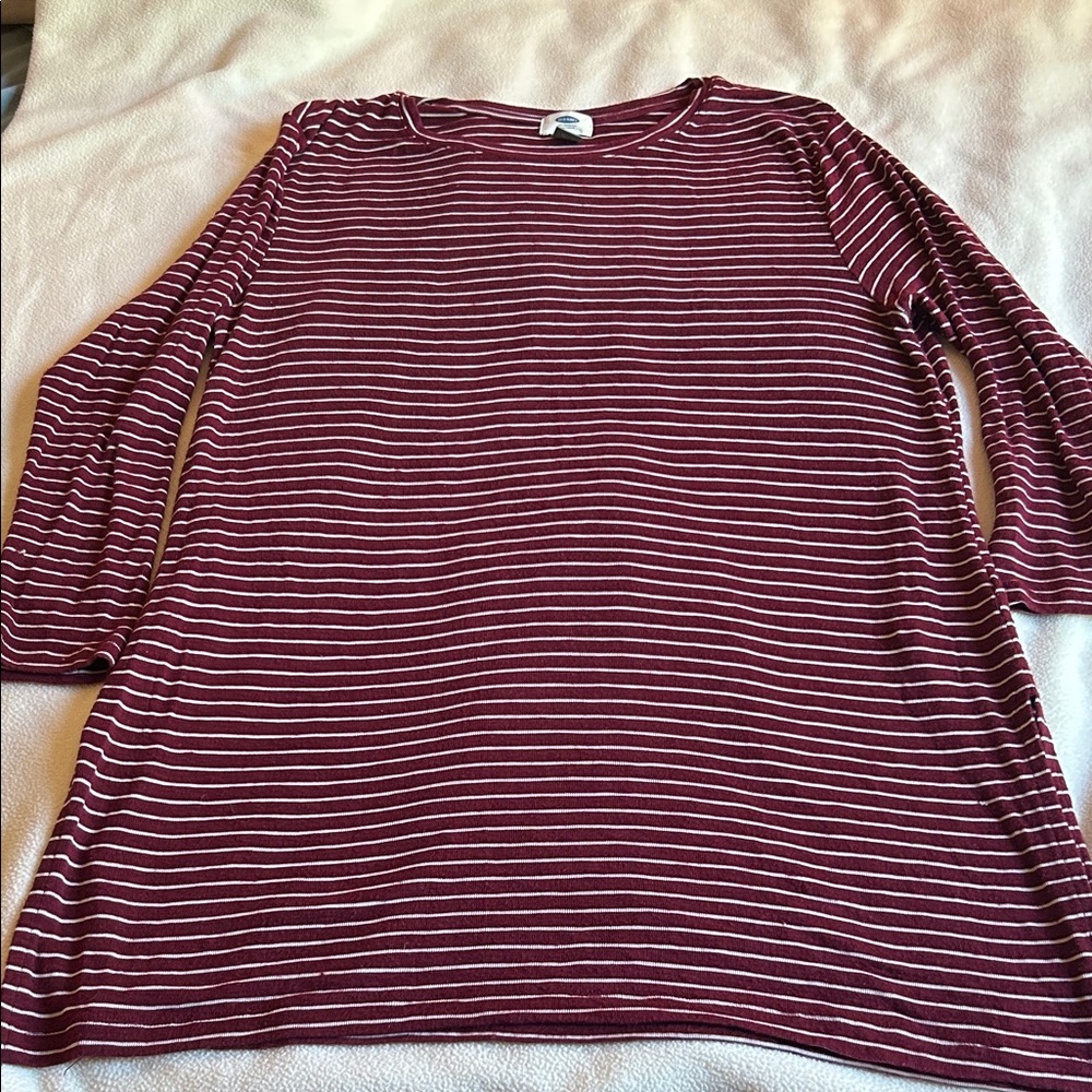 Old Navy Burgundy and White Striped Long Sleeve Tee